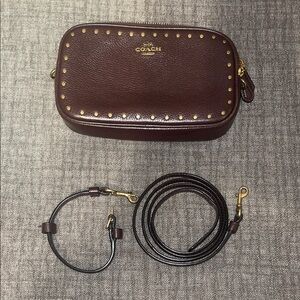 Coach Maple(dark brown) Sadie Pebbled Leather Crossbody with Gold Rivets
